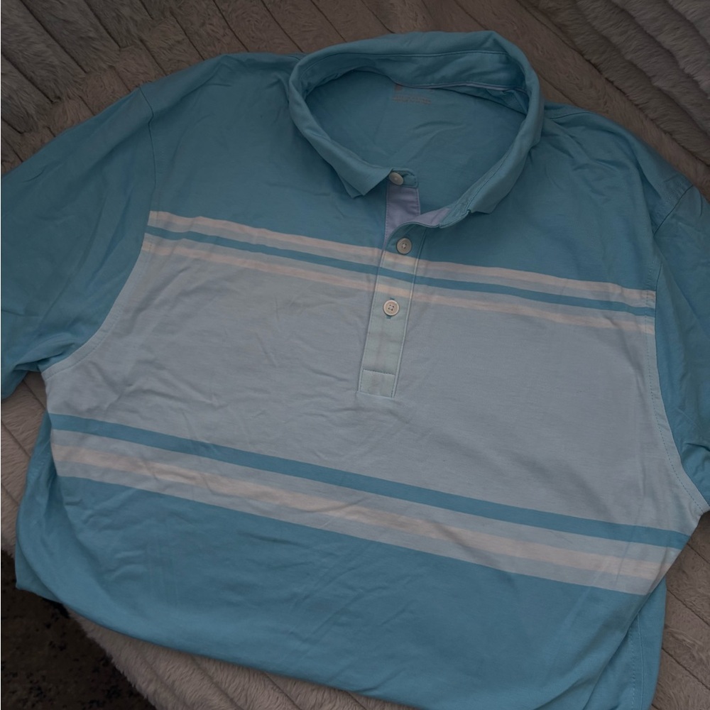 Nike Men's Light Blue Polo with White Stripes